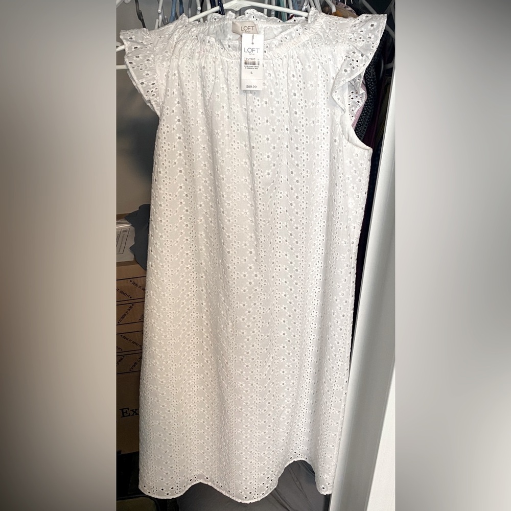 Loft White Eyelet Shift Dress